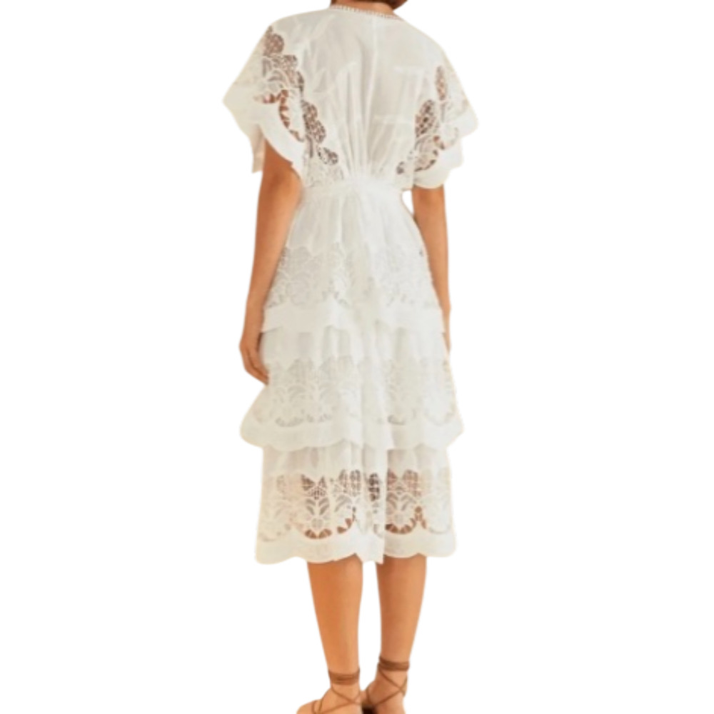 New! FARM Rio White Richelier Midi Dress Sz M Lace Embroidered Tiered Sz XS #58 - Picture 5 of 10